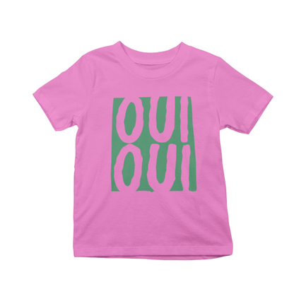 pink kids oui oui graphic t-shirt with retro french-inspired design