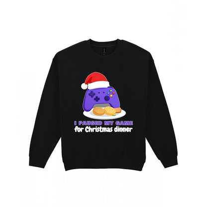Kids I Paused My Game For Christmas Dinner Christmas T-Shirt & Jumper Sweatshirt in Black
