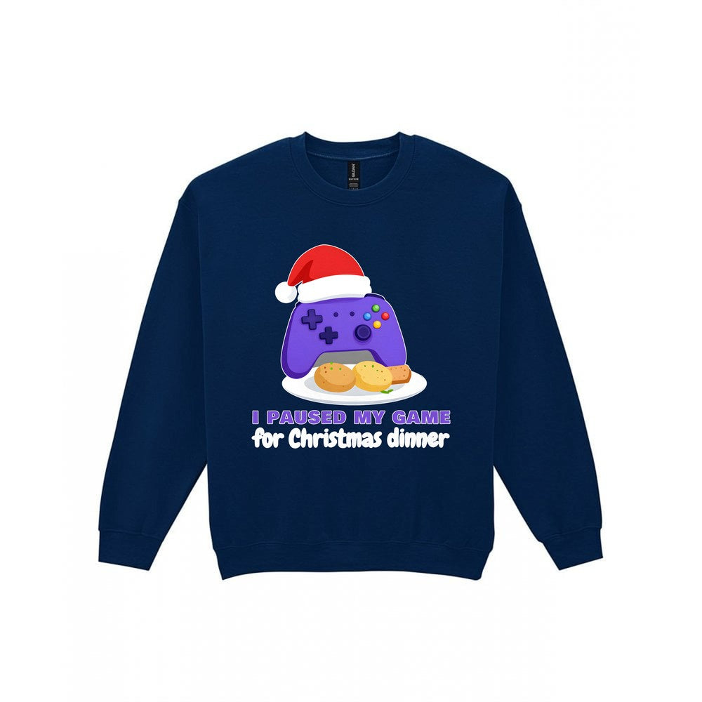 Kids I Paused My Game For Christmas Dinner Christmas T-Shirt & Jumper Sweatshirt in Navy