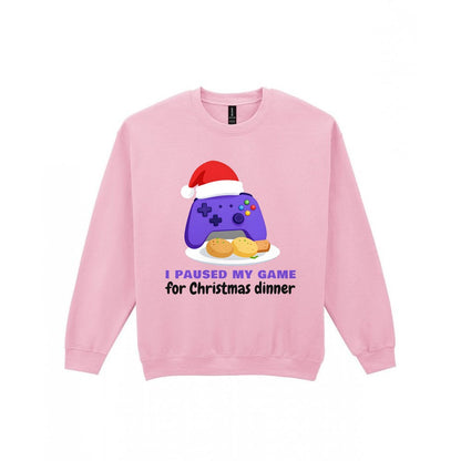 Kids I Paused My Game For Christmas Dinner Christmas T-Shirt & Jumper Sweatshirt in Light Pink