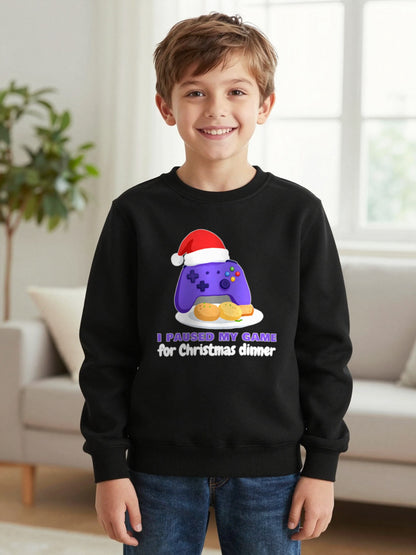 Kids I Paused My Game For Christmas Dinner Christmas T-Shirt & Jumper worn by a child, another colour