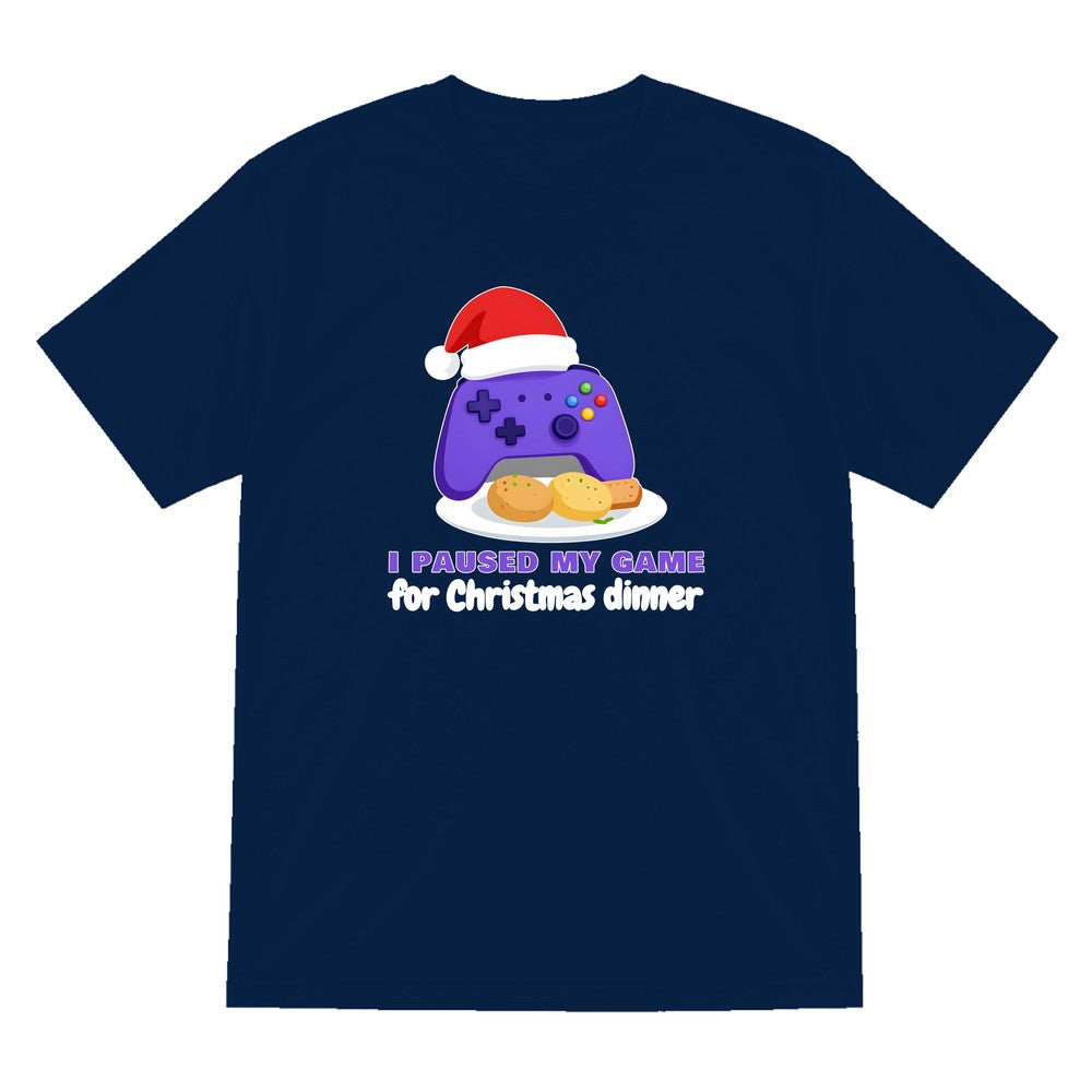 Kids I Paused My Game For Christmas Dinner Christmas T-Shirt & Jumper T-Shirt in Navy