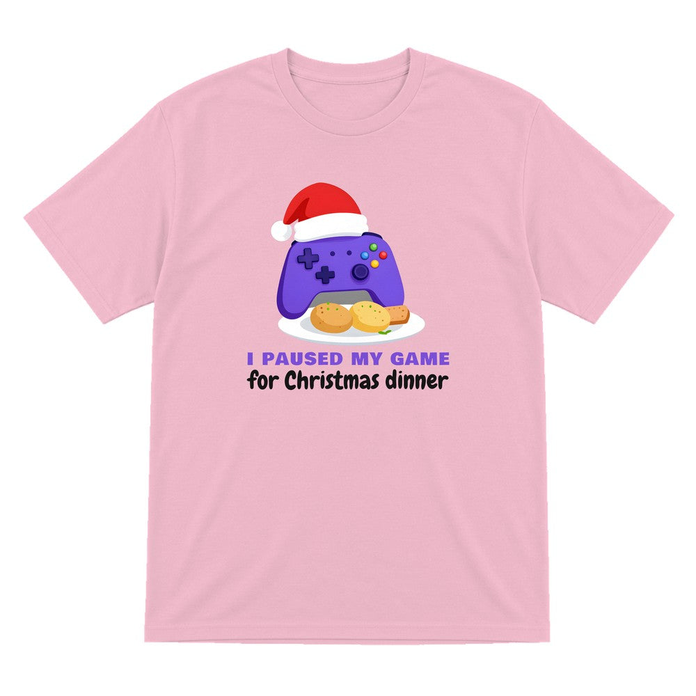 Kids I Paused My Game For Christmas Dinner Christmas T-Shirt & Jumper T-Shirt in Light Pink