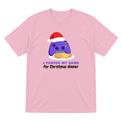 Kids I Paused My Game For Christmas Dinner Christmas T-Shirt & Jumper T-Shirt in Light Pink