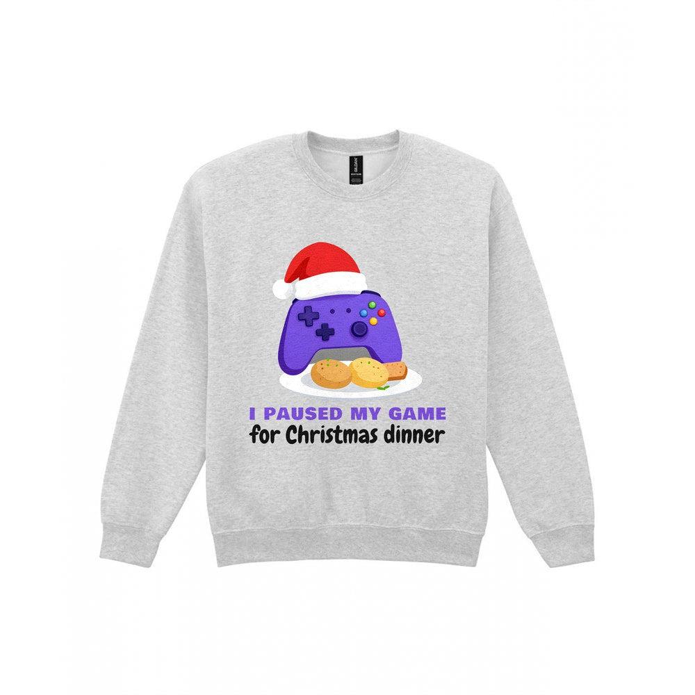 Kids I Paused My Game For Christmas Dinner Christmas T-Shirt & Jumper Sweatshirt in Sport Grey