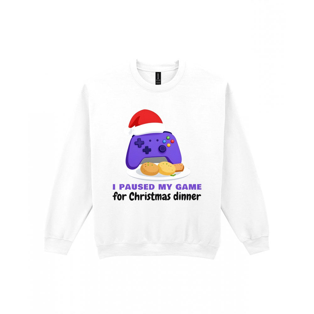 Kids I Paused My Game For Christmas Dinner Christmas T-Shirt & Jumper Sweatshirt in White
