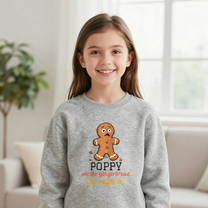Kids Personalised Ate The Gingerbread Christmas T-Shirt & Sweatshirt Sweatshirt in Sport Grey, worn, our photo