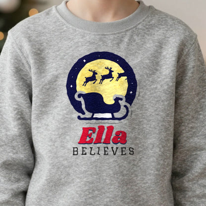 Kids Personalised Believes Christmas Jumper & T-Shirt close-up