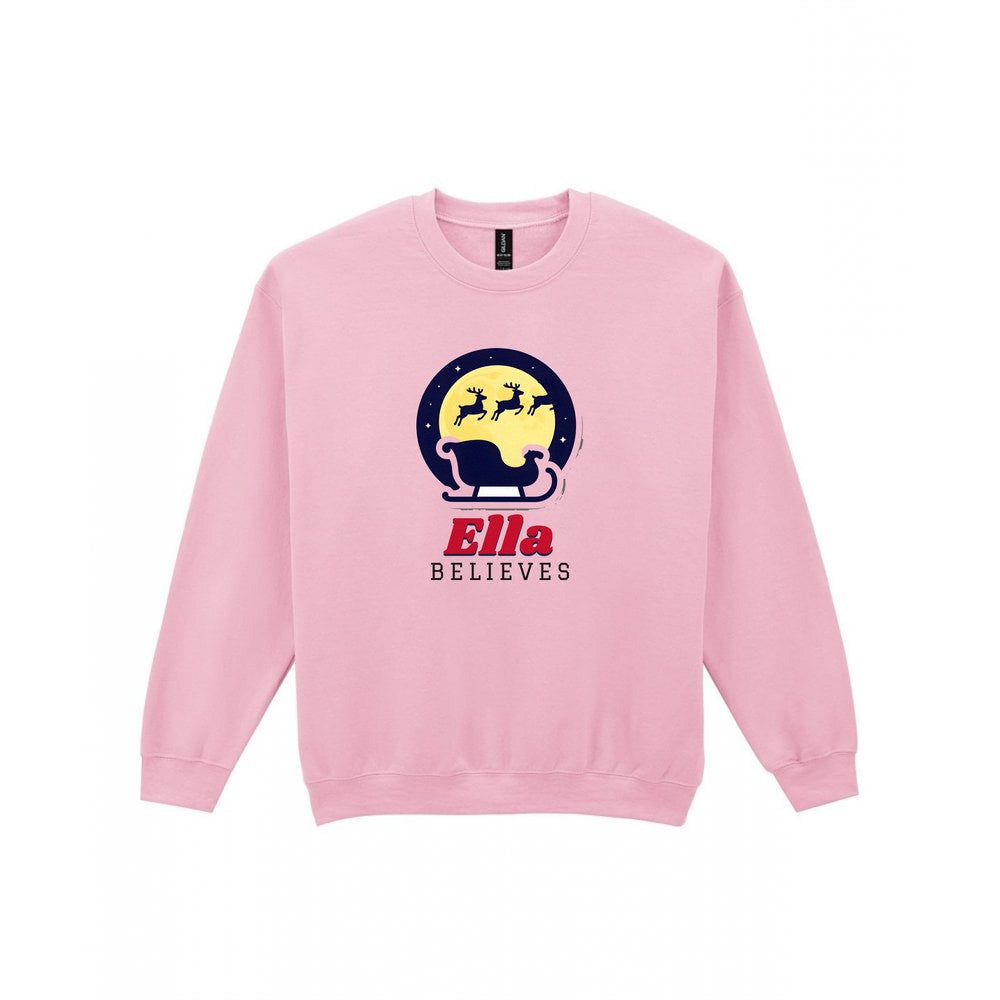 Kids Personalised Believes Christmas Jumper & T-Shirt Sweatshirt in Light Pink