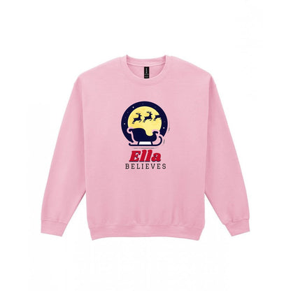 Kids Personalised Believes Christmas Jumper & T-Shirt Sweatshirt in Light Pink