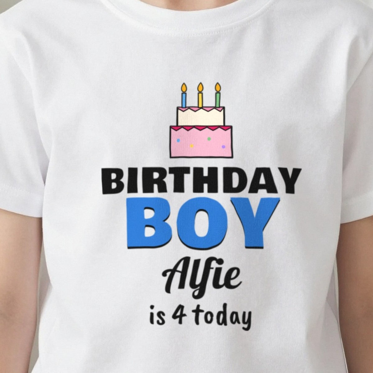 Kids Personalised Birthday Boy T-Shirt print close-up, our photo
