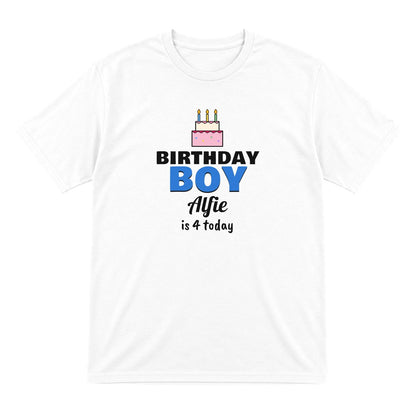 Kids Personalised Birthday Boy T-Shirt laid flat