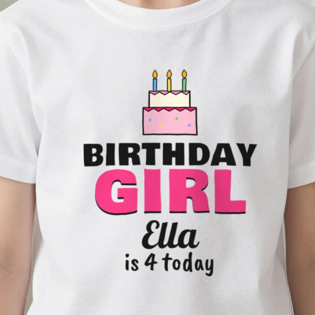Kids Personalised Birthday Girl T-Shirt print close-up, our photo