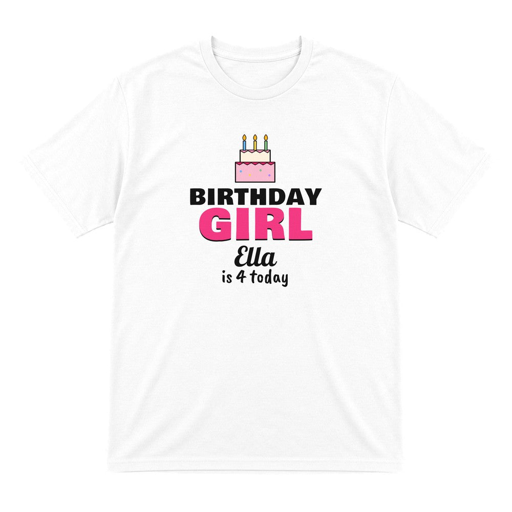 Kids Personalised Birthday Girl T-Shirt laid flat