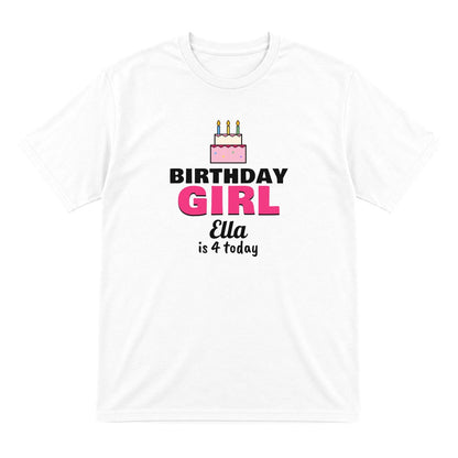Kids Personalised Birthday Girl T-Shirt laid flat
