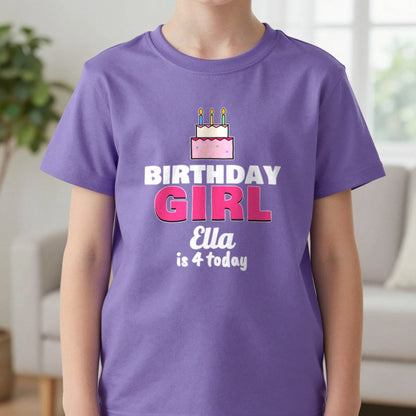 Kids Personalised Birthday Girl T-Shirt T-Shirt in Purple, worn, our photo