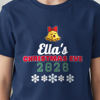 Kids Personalised Christmas Eve T-Shirt print close-up, our photo