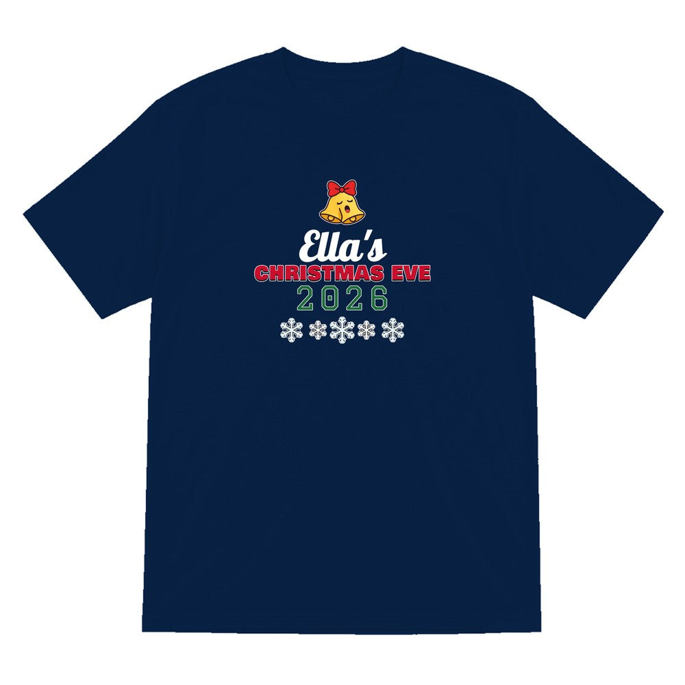 Kids Personalised Christmas Eve T-Shirt laid flat