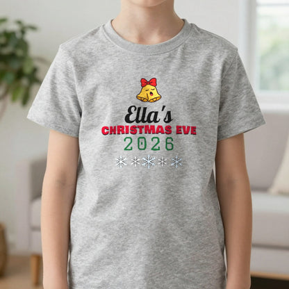 Kids Personalised Christmas Eve T-Shirt T-Shirt in Sport Grey, worn, our photo