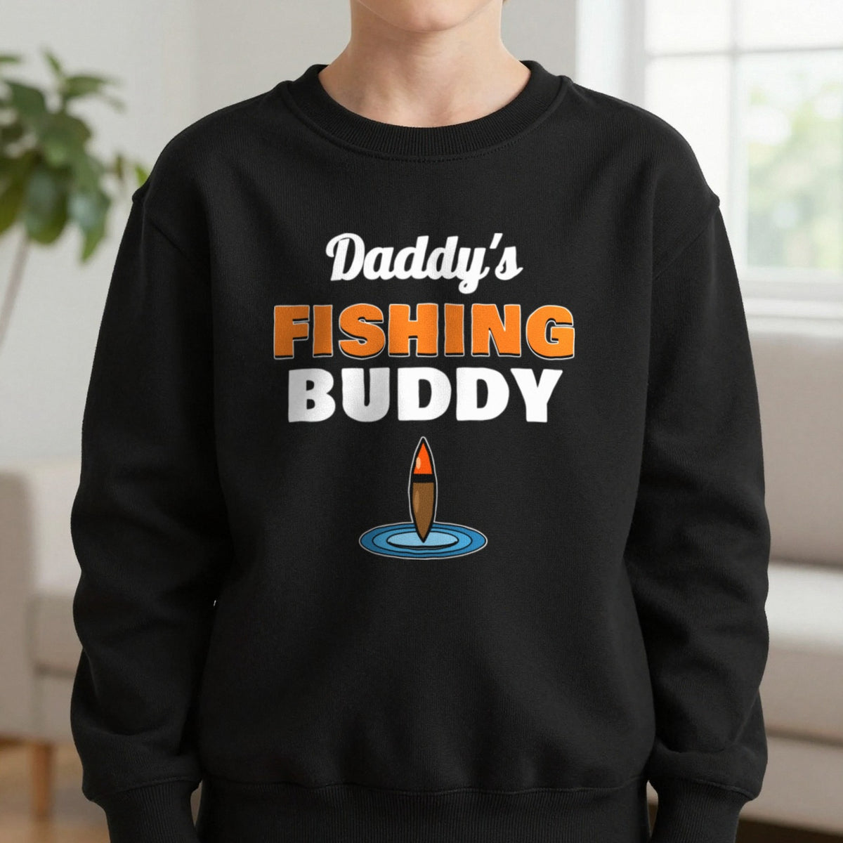 Kids Personalised Fishing Buddy T-Shirt & Sweatshirt Sweatshirt in Black, worn, our photo