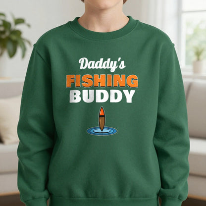 Kids Personalised Fishing Buddy T-Shirt & Sweatshirt Sweatshirt in Forest Green, worn, our photo