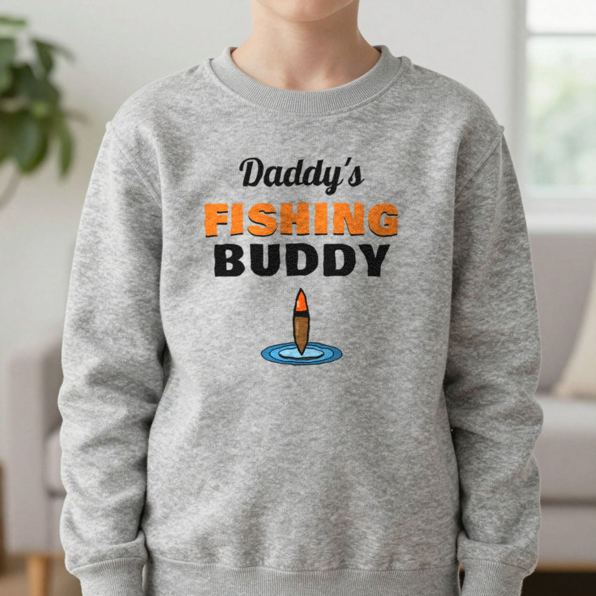 Kids Personalised Fishing Buddy T-Shirt & Sweatshirt Sweatshirt in Sport Grey, worn, our photo