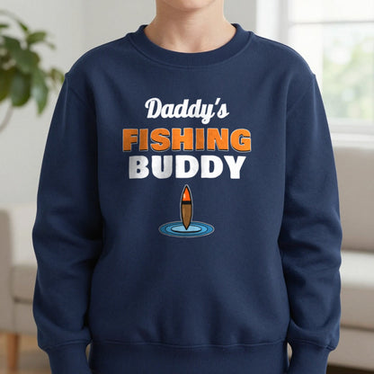 Kids Personalised Fishing Buddy T-Shirt & Sweatshirt Sweatshirt in Navy, worn, our photo
