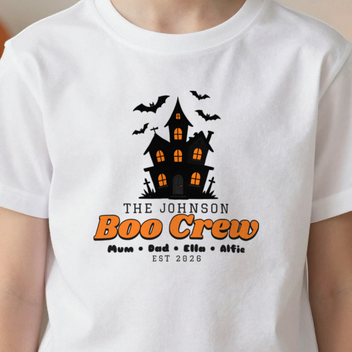 Kids Personalised Family Boo Crew T-Shirt & Sweatshirt close-up