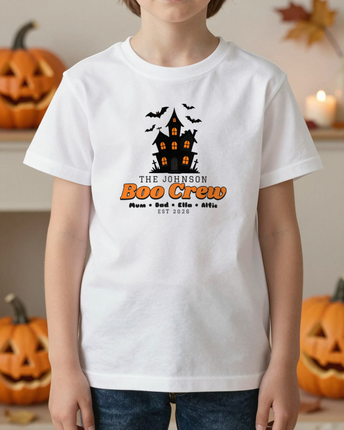 Kids Personalised Family Boo Crew T-Shirt & Sweatshirt worn