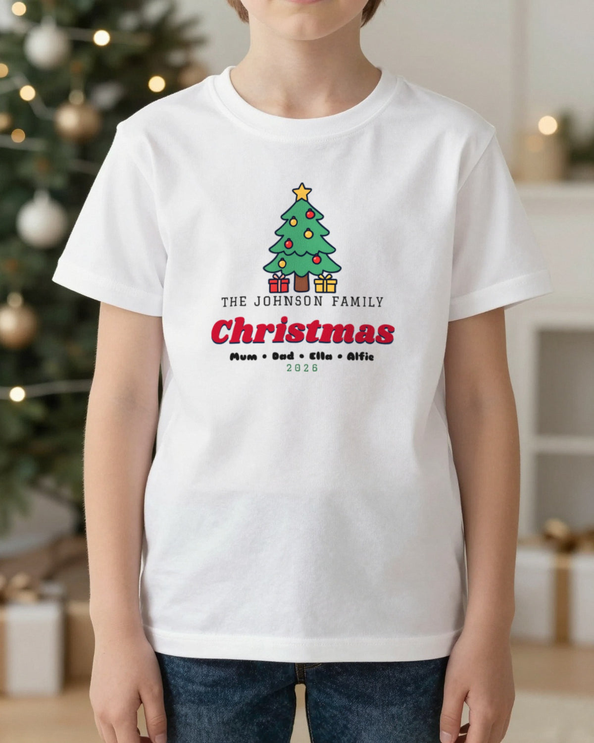 Kids Personalised Family Christmas Jumper & T-Shirt worn