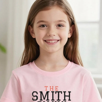 Kids Personalised Family Surname T-Shirt & Sweatshirt print close-up, our photo