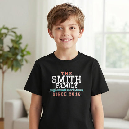 Kids Personalised Family Surname T-Shirt & Sweatshirt T-Shirt in Black, worn, our photo