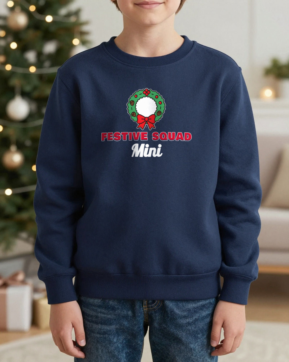 Kids Personalised Festive Squad Christmas Jumper & T-Shirt worn
