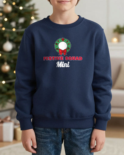Kids Personalised Festive Squad Christmas Jumper & T-Shirt worn
