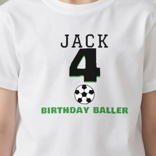 Kids Personalised Football Birthday T-Shirt print close-up, our photo