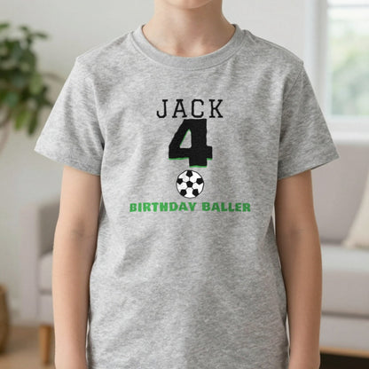 Kids Personalised Football Birthday T-Shirt T-Shirt in Sport Grey, worn, our photo