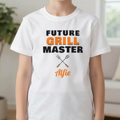 Kids Personalised Future Grill Master T-Shirt & Sweatshirt T-Shirt in White, worn, our photo
