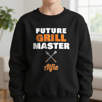Kids Personalised Future Grill Master T-Shirt & Sweatshirt Sweatshirt in Black, worn, our photo