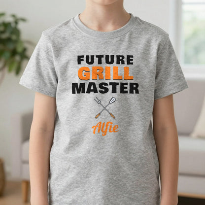Kids Personalised Future Grill Master T-Shirt & Sweatshirt T-Shirt in Sport Grey, worn, our photo
