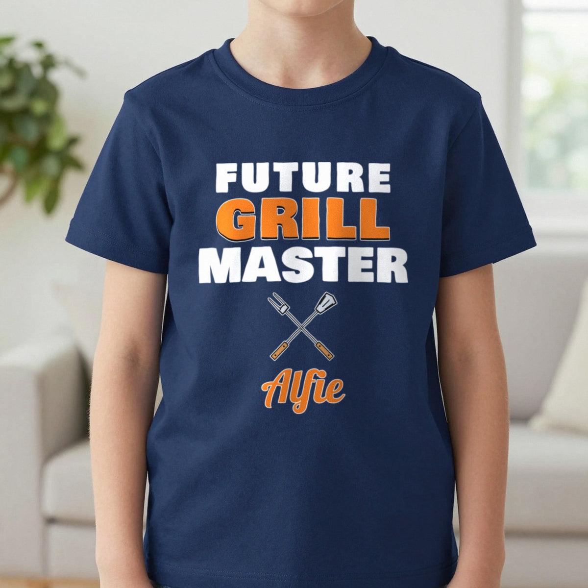 Kids Personalised Future Grill Master T-Shirt & Sweatshirt T-Shirt in Navy, worn, our photo