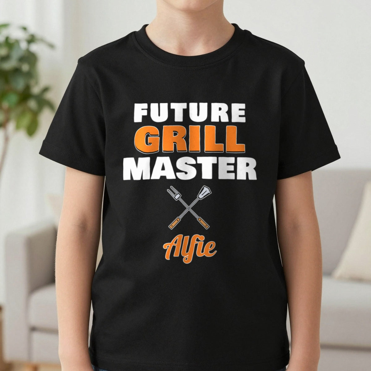 Kids Personalised Future Grill Master T-Shirt & Sweatshirt T-Shirt in Black, worn, our photo
