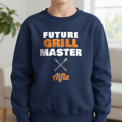 Kids Personalised Future Grill Master T-Shirt & Sweatshirt Sweatshirt in Navy, worn, our photo