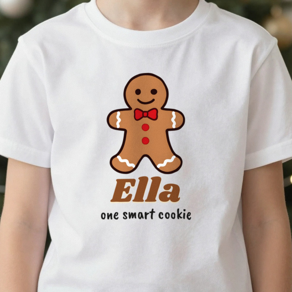 Kids Personalised Gingerbread Christmas Jumper & T-Shirt close-up