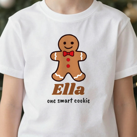 Kids Personalised Gingerbread Christmas Jumper & T-Shirt close-up