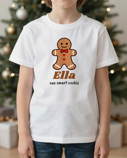 Kids Personalised Gingerbread Christmas Jumper & T-Shirt worn