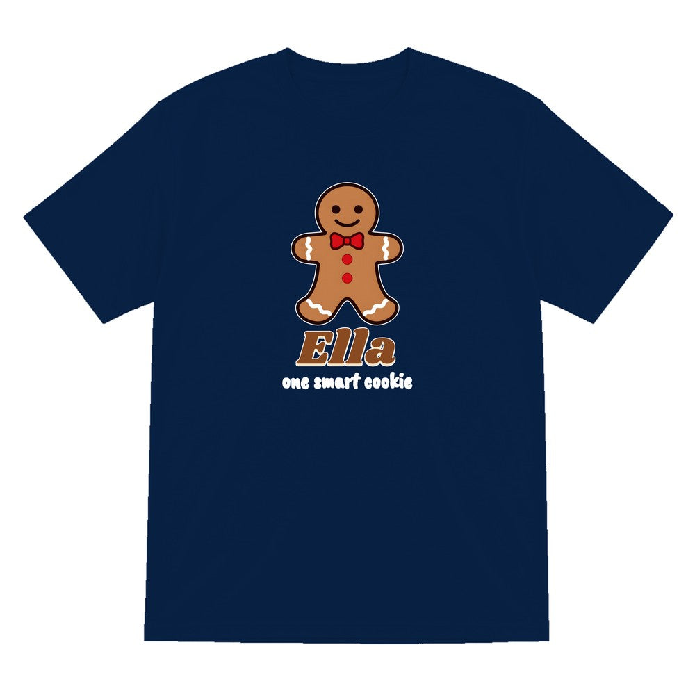 Kids Personalised Gingerbread Christmas Jumper & T-Shirt T-Shirt in Navy