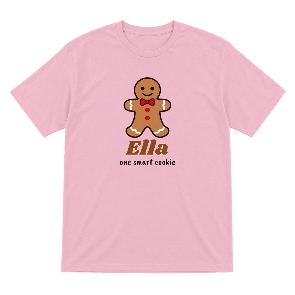 Kids Personalised Gingerbread Christmas Jumper & T-Shirt T-Shirt in Light Pink
