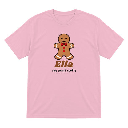 Kids Personalised Gingerbread Christmas Jumper & T-Shirt T-Shirt in Light Pink