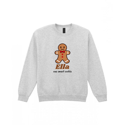 Kids Personalised Gingerbread Christmas Jumper & T-Shirt Sweatshirt in Sport Grey
