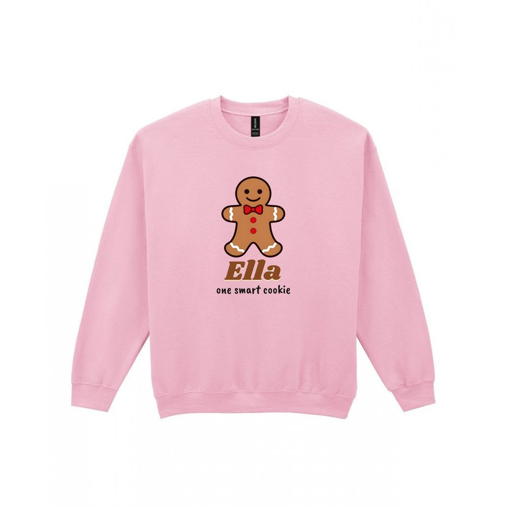 Kids Personalised Gingerbread Christmas Jumper & T-Shirt Sweatshirt in Light Pink